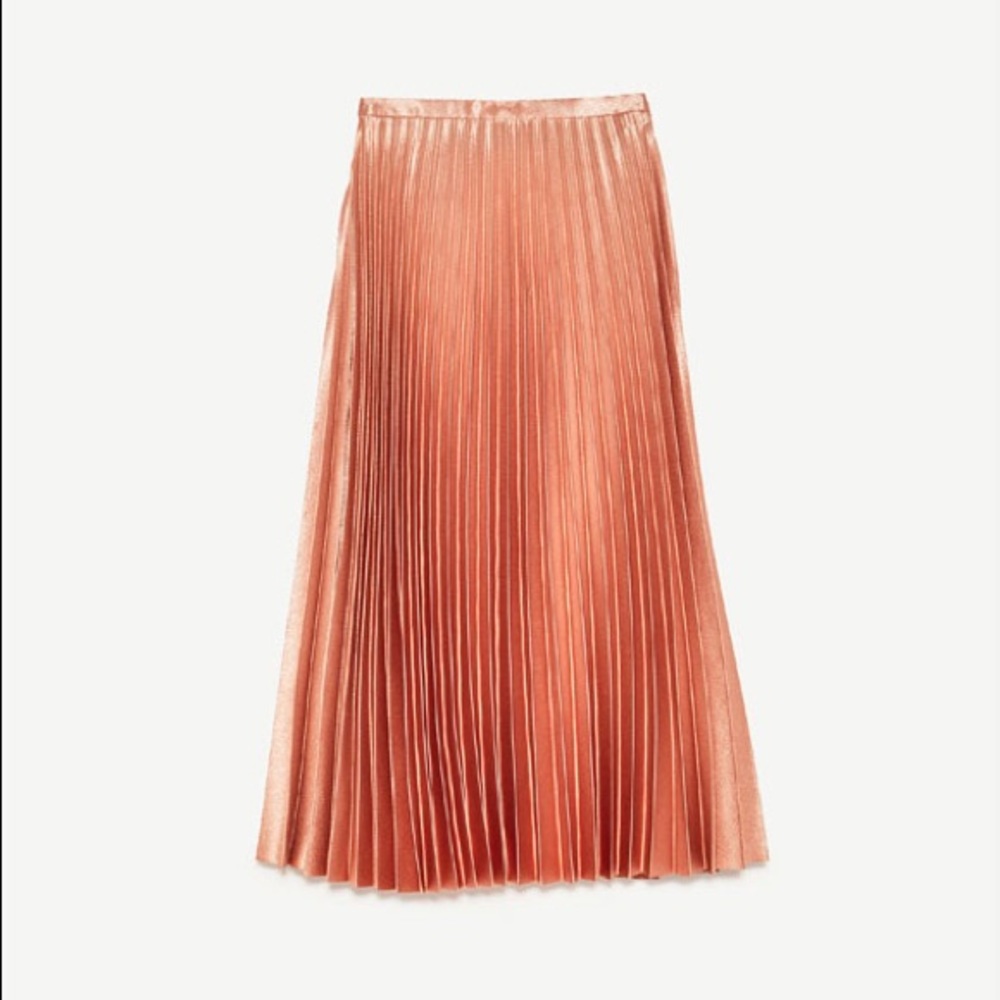 NWT Zara Shiny Pink Accordion Pleated Midi Skirt - Picture 6 of 8